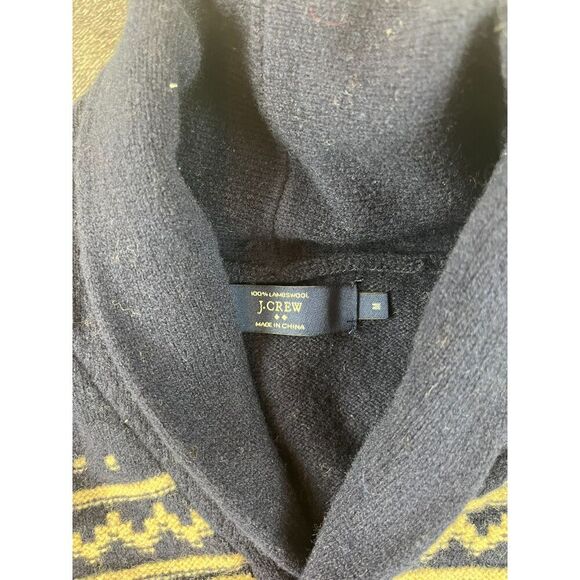 J. Crew 100% Lambswool Collared Cardigan Navy Blue Fair Isle Men's M Fisherman - Picture 4 of 10
